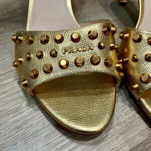 Prada Women's Gold leather Slip on Slides